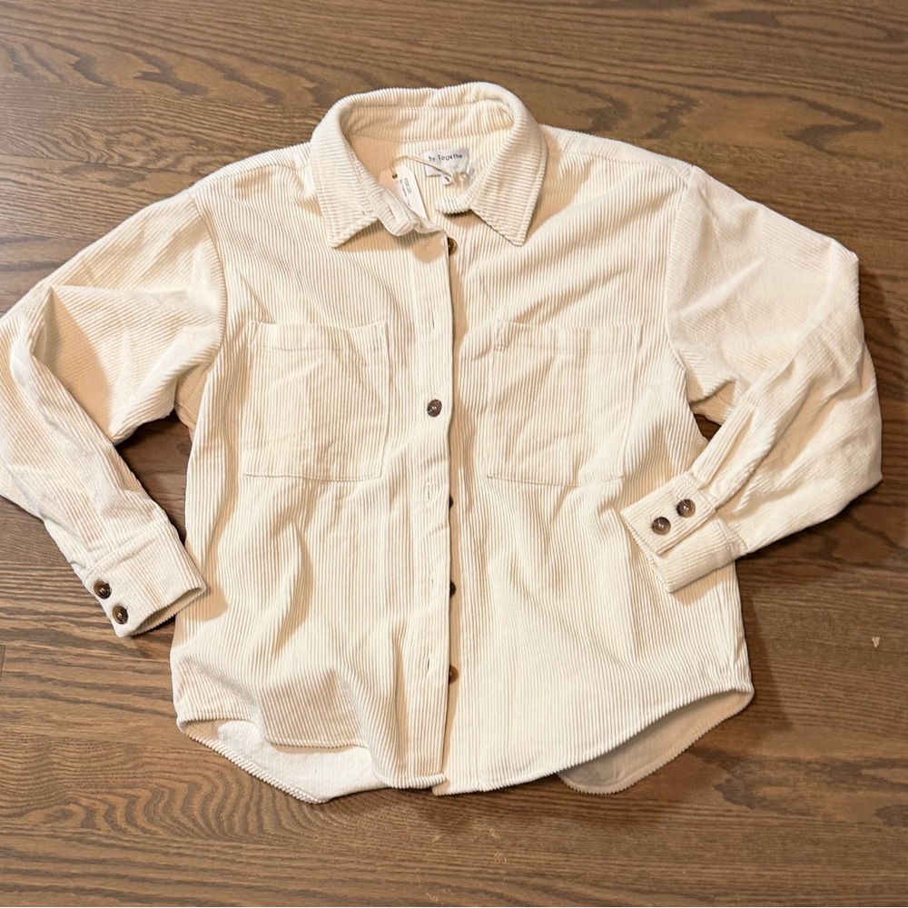 By Together Cream Button Down corduroy shacket